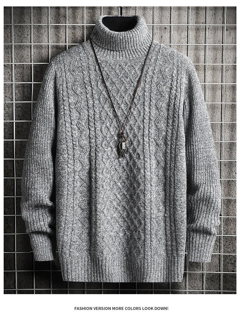 Men's Chunky Cable-Knit Turtleneck Sweater