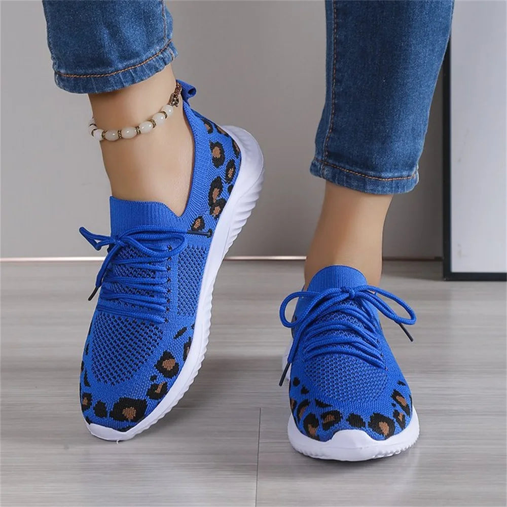 Leopard Mesh Lace-Up Sneakers