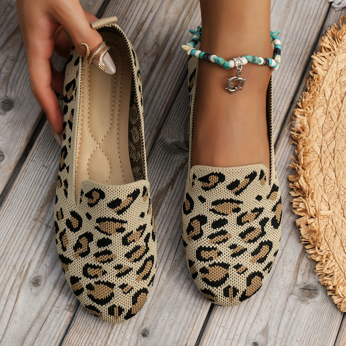 Leopard Knit Pointed-Toe Flats