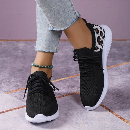 Leopard Mesh Lace-Up Sneakers