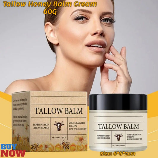 Organic Grass-Fed Beef Tallow Balm with Raw Honey - Moisturizing Cream for Soft, Smooth Skin