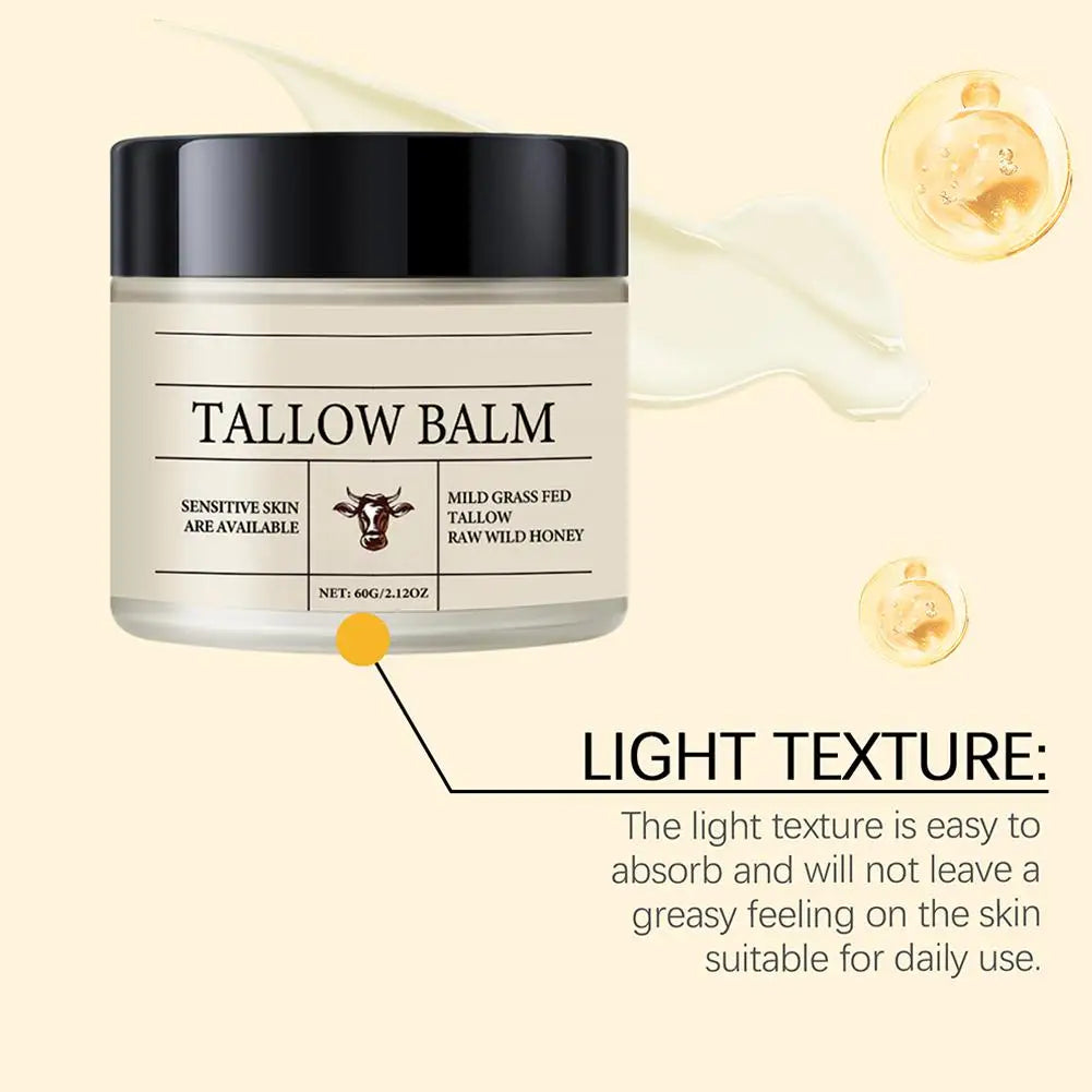 Organic Grass-Fed Beef Tallow Balm with Raw Honey - Moisturizing Cream for Soft, Smooth Skin