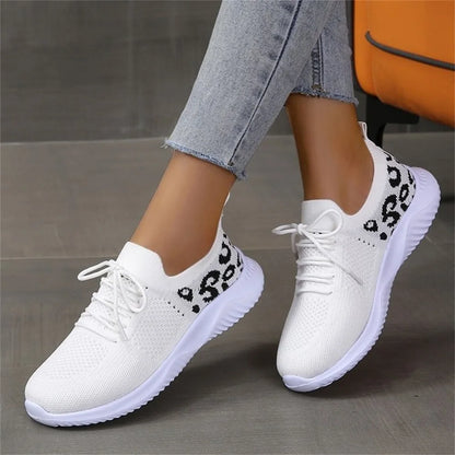 Leopard Mesh Lace-Up Sneakers