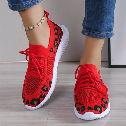 Leopard Mesh Lace-Up Sneakers