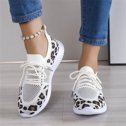 Leopard Mesh Lace-Up Sneakers