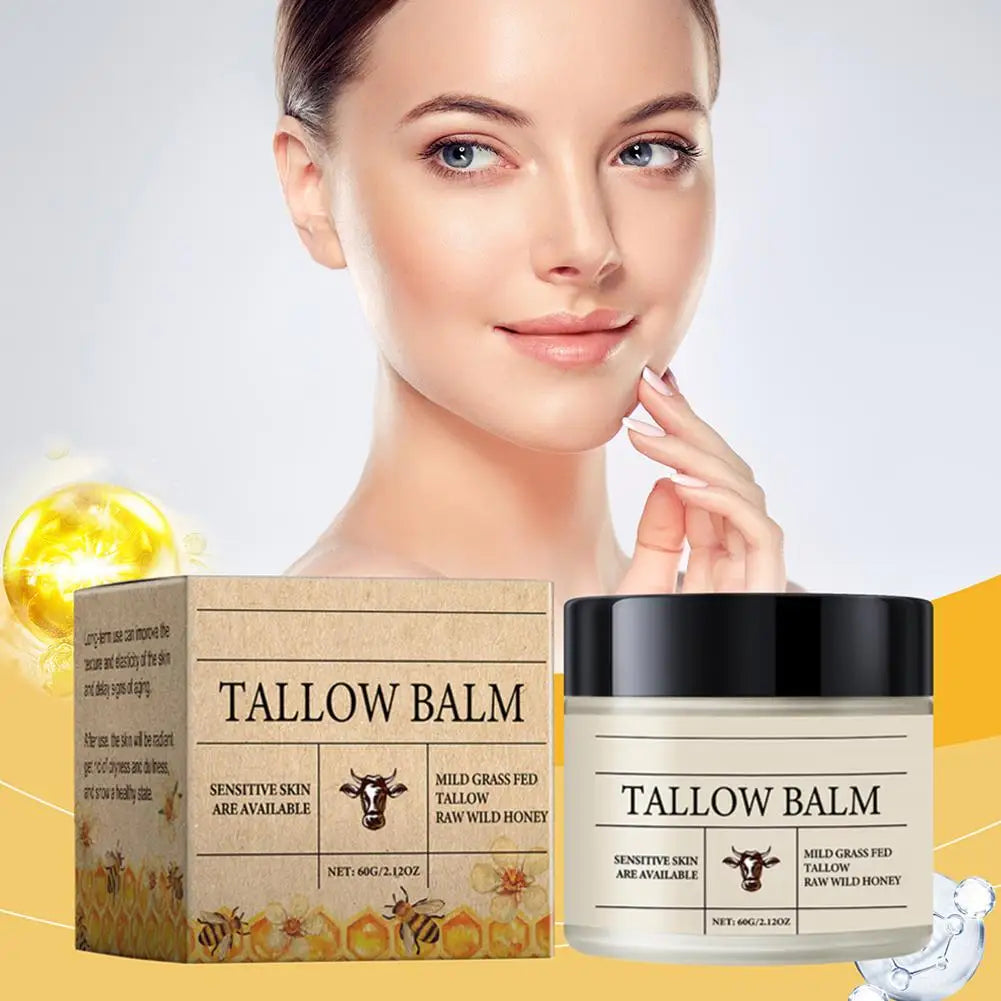 Organic Grass-Fed Beef Tallow Balm with Raw Honey - Moisturizing Cream for Soft, Smooth Skin