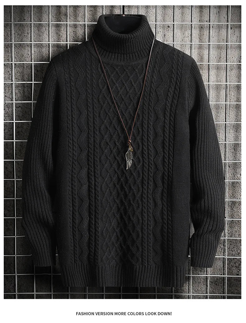 Men's Chunky Cable-Knit Turtleneck Sweater