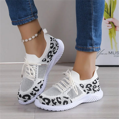 Leopard Mesh Lace-Up Sneakers