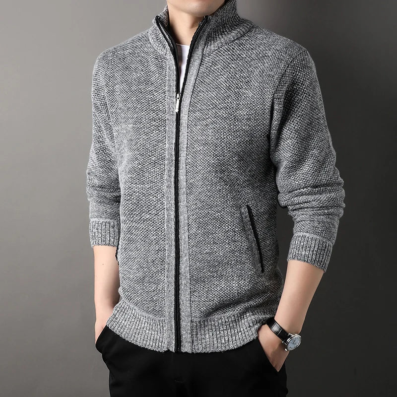 Men's Knit Stand Collar Cardigan Jacket