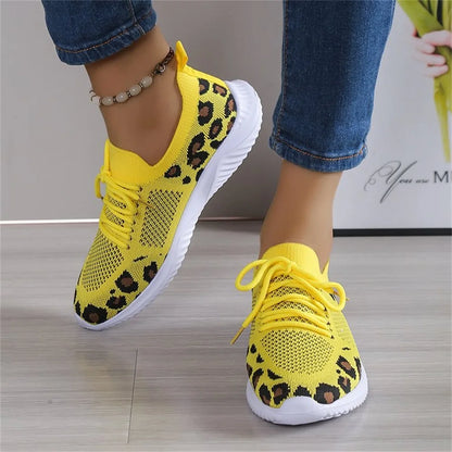 Leopard Mesh Lace-Up Sneakers