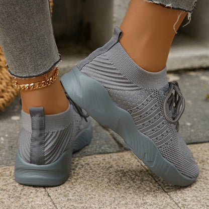 Breathable Knit Lace-Up Sneakers