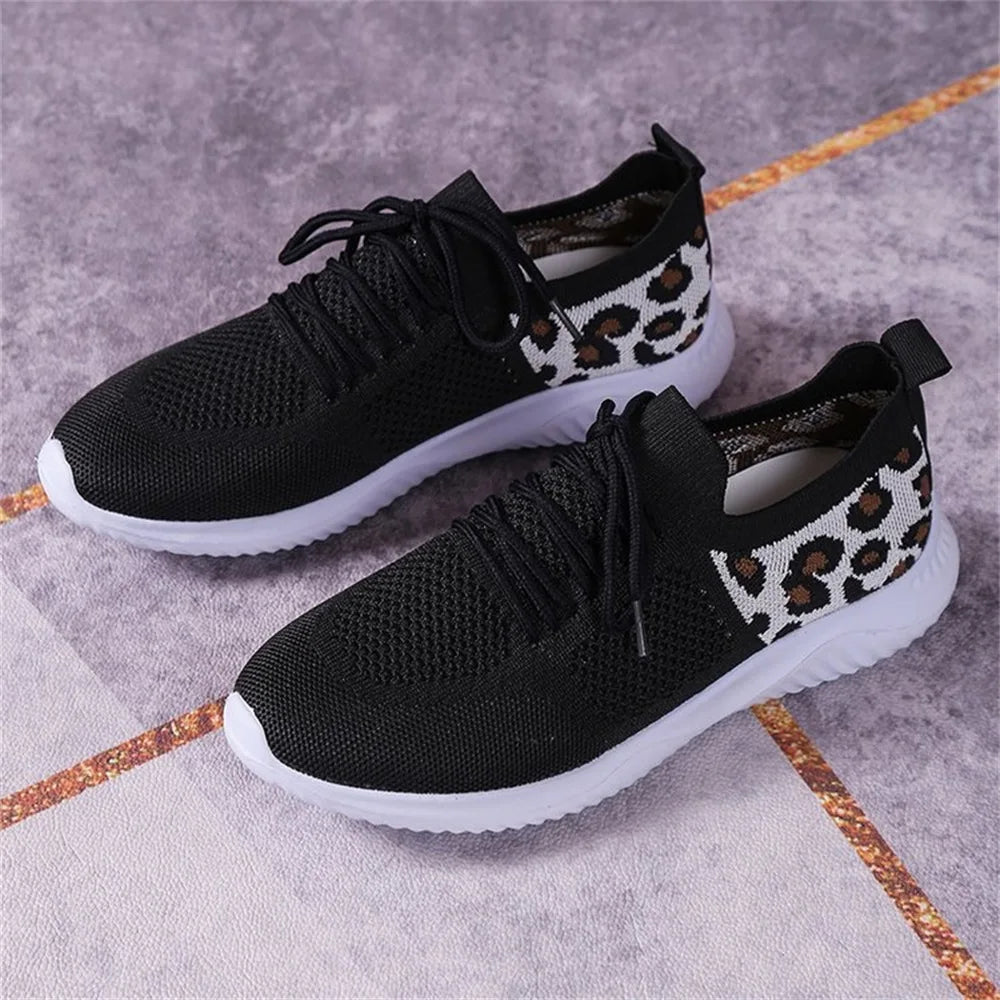 Leopard Mesh Lace-Up Sneakers